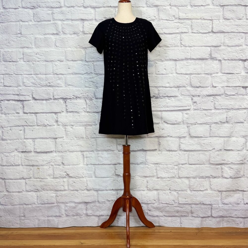 Karta Black Challis Studded Beaded Cocktail Dress